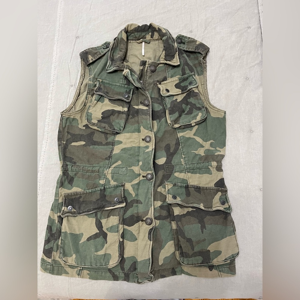 Free People Green Camouflage Vest